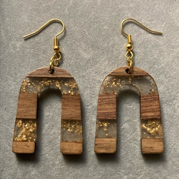 Jewelry - Hand made wooden/gold flake earrings